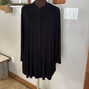 Eileen Fisher mandarin collar jersey top shirt women’s size large black long sle